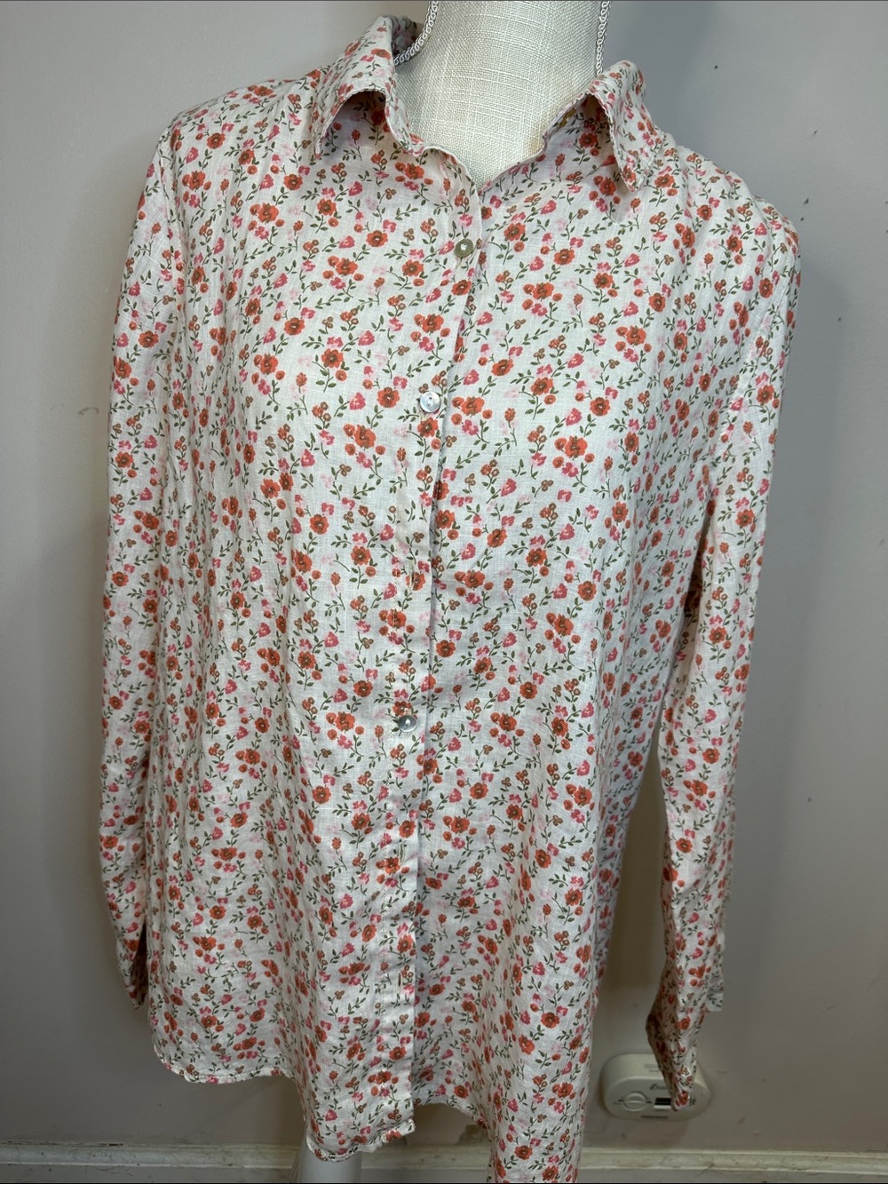 Cynthia Rowley White Button-Down Shirt with Coral Floral Print